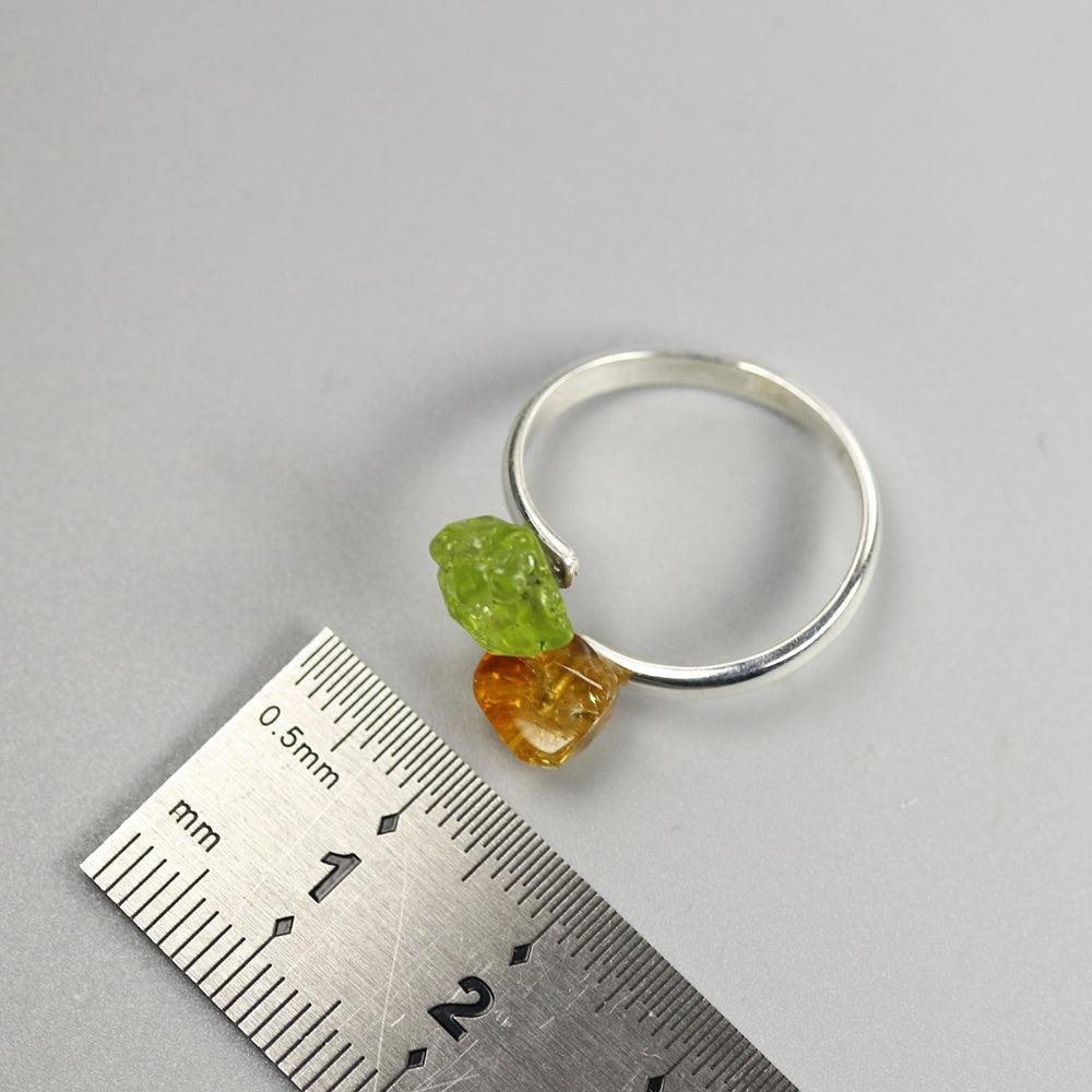 Artisan Crafted Sterling Silver Rough Cut Peridot and Citrine Bohemian Statement Ring - Lucid Fantasy 