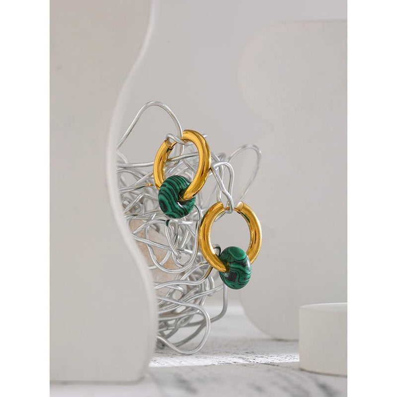 Artistic Golden Hoop Dangle Earrings with Bohemian Stone Drops - Lucid Fantasy 