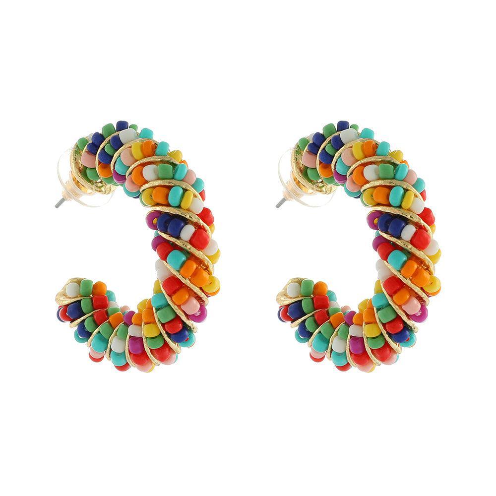 Bohemian Acrylic Beaded Swirl Dangle Hoop Earrings - Lucid Fantasy 