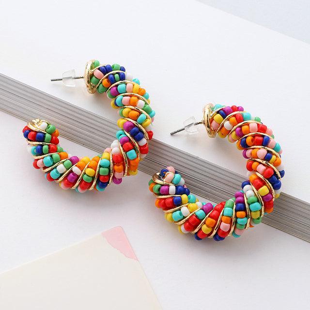 Bohemian Acrylic Beaded Swirl Dangle Hoop Earrings - Lucid Fantasy 