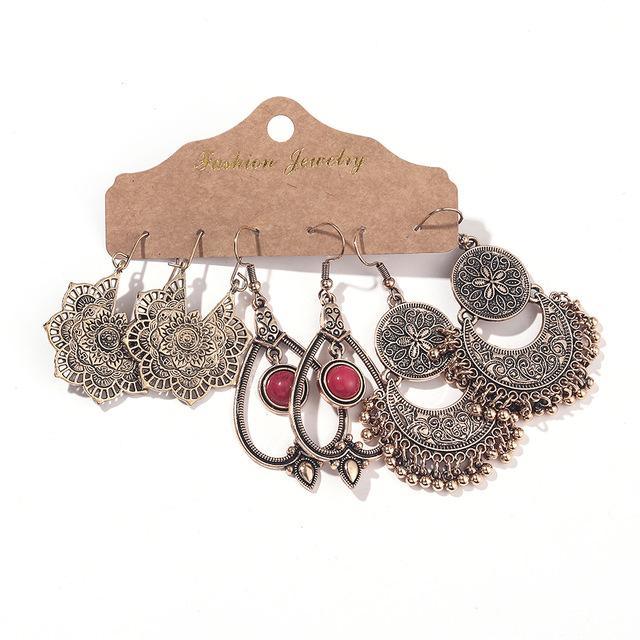 Bohemian Bronze Dangle Earrings - Set of 3 Pairs - Lucid Fantasy 