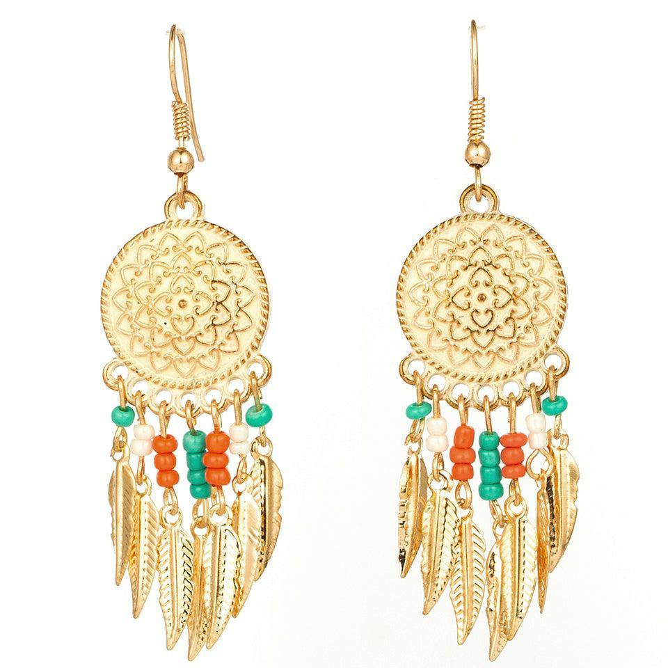 Bohemian Chic Golden Feather Tassel Earrings - Lucid Fantasy 