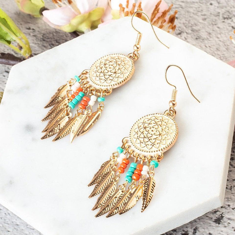 Bohemian Chic Golden Feather Tassel Earrings - Lucid Fantasy 