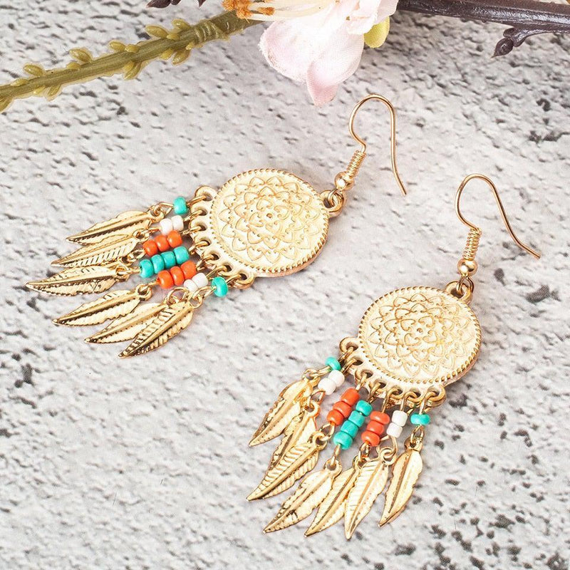 Bohemian Chic Golden Feather Tassel Earrings - Lucid Fantasy 