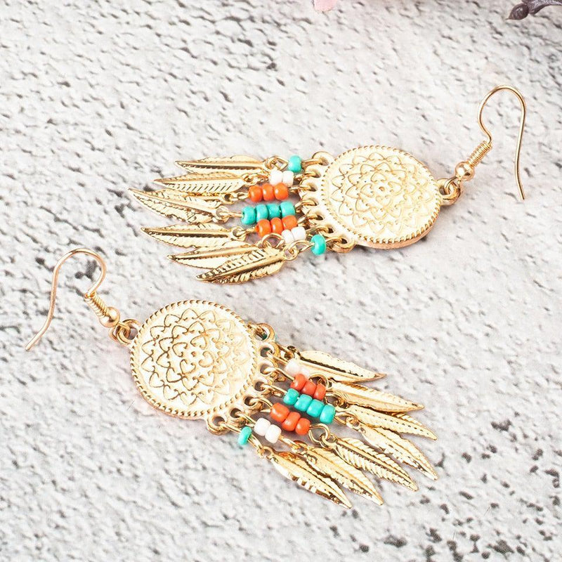 Bohemian Chic Golden Feather Tassel Earrings - Lucid Fantasy 