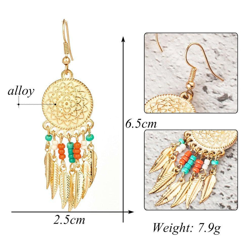 Bohemian Chic Golden Feather Tassel Earrings - Lucid Fantasy 