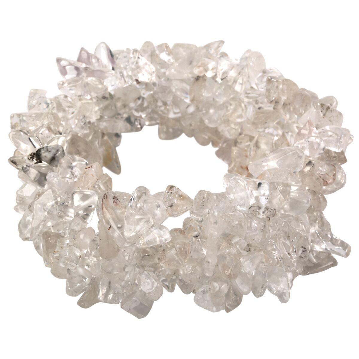 Bohemian Chunky Wide Cuff Stretch Bracelet with Clear Quartz Gemstones - Lucid Fantasy 