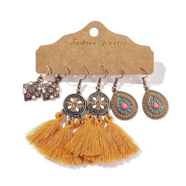 Bohemian Copper Alloy Dangle Earrings Set - 3 Pairs Variety - Lucid Fantasy 