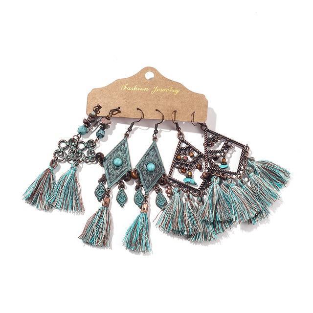 Bohemian Copper Dangle Earrings Set - 3 Pairs of Statement Jewelry - Lucid Fantasy 