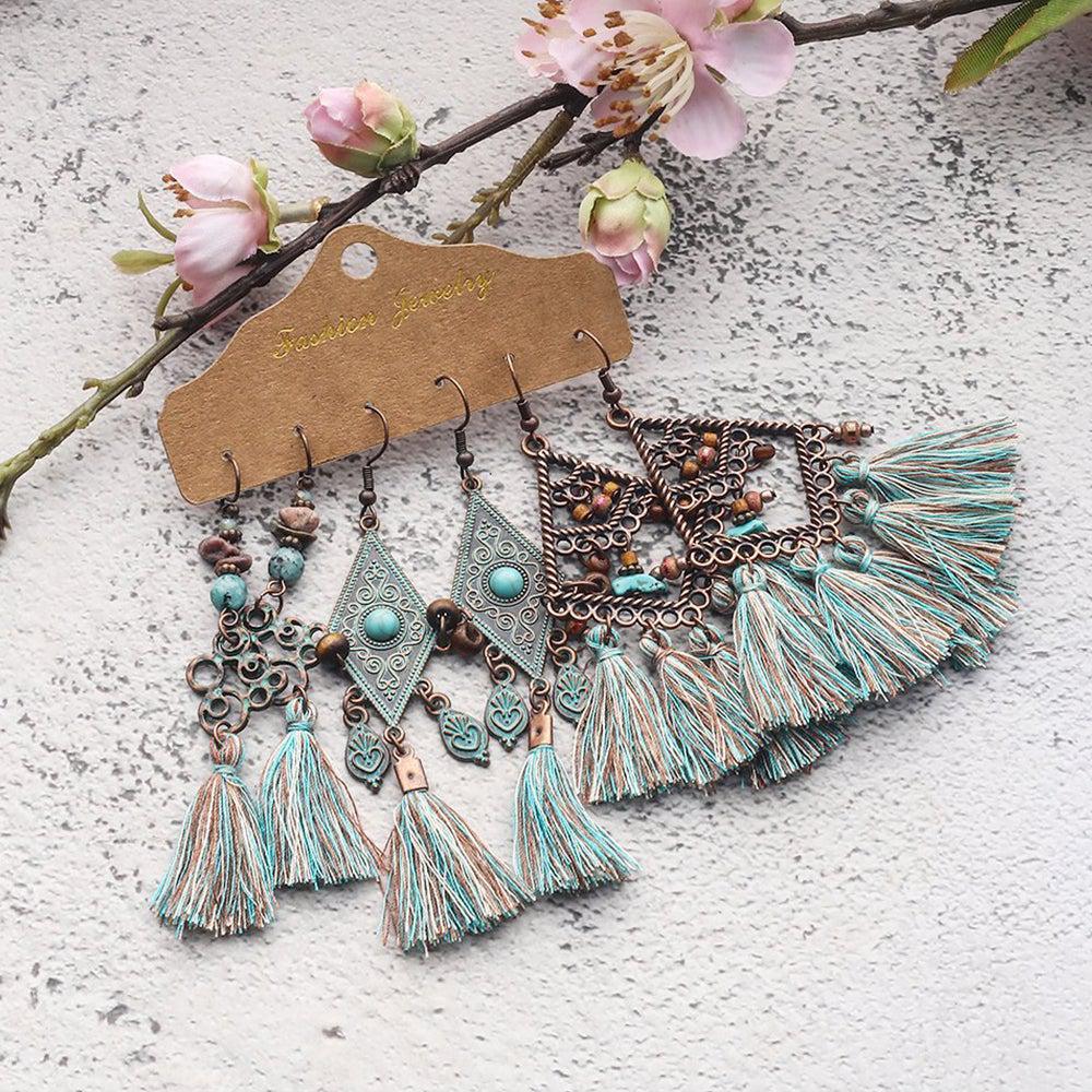 Bohemian Copper Dangle Earrings Set - 3 Pairs of Statement Jewelry - Lucid Fantasy 