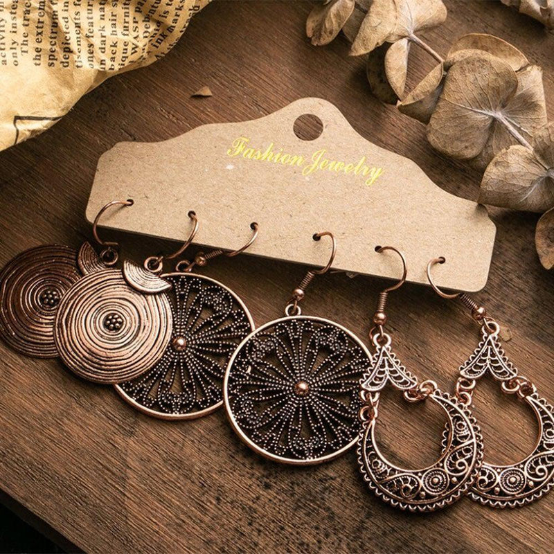 Bohemian Copper Swirl Dangle Earrings - 3 Pair Variety Set - Lucid Fantasy 