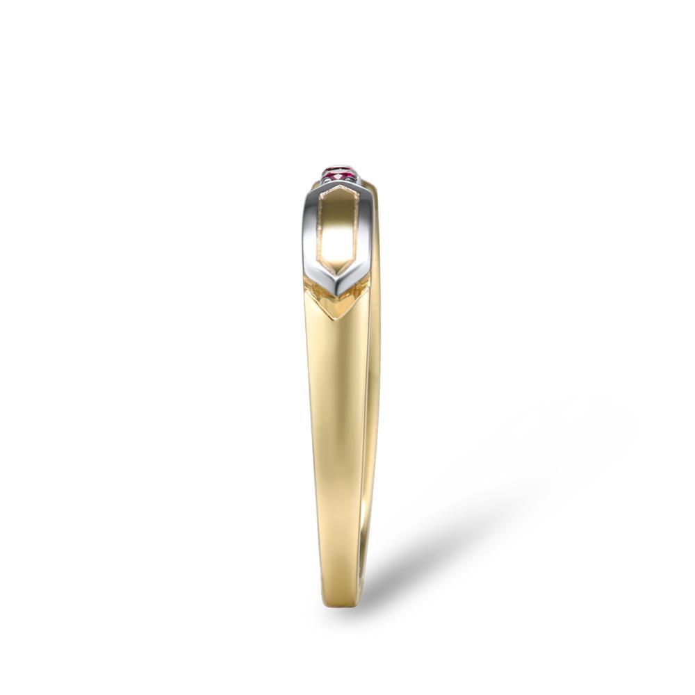 Bohemian Elegance: 9k Two Tone Gold Finger Ring with Triple Stone Created Ruby Pave - Lucid Fantasy 