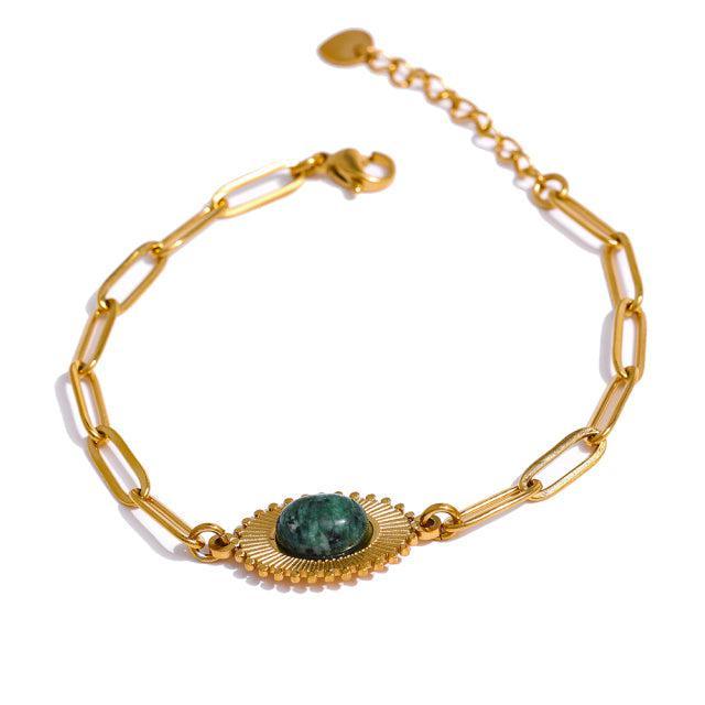 Bohemian Elegance: Gold-Plated African Turquoise Chain Link Bracelet - Lucid Fantasy 