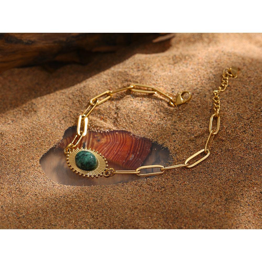 Bohemian Elegance: Gold-Plated African Turquoise Chain Link Bracelet - Lucid Fantasy 