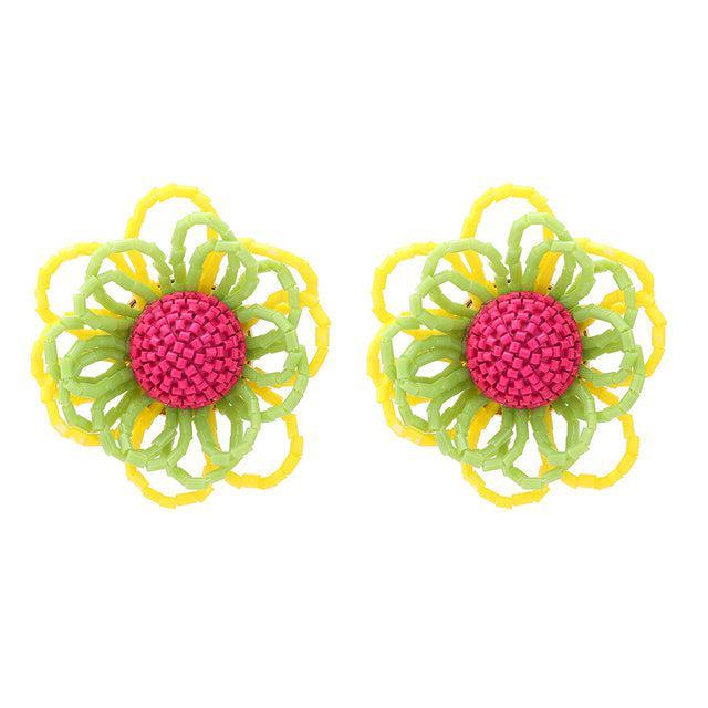 Bohemian Floral Beaded Stud Earrings with Retro Charm - Lucid Fantasy 