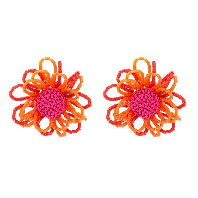 Bohemian Floral Beaded Stud Earrings with Retro Charm - Lucid Fantasy 