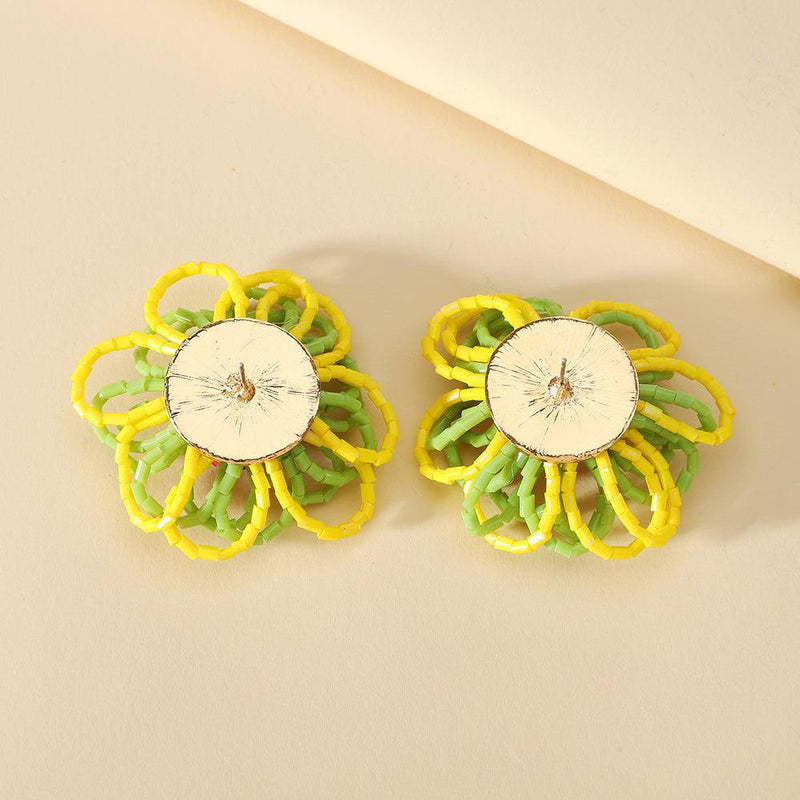 Bohemian Floral Beaded Stud Earrings with Retro Charm - Lucid Fantasy 