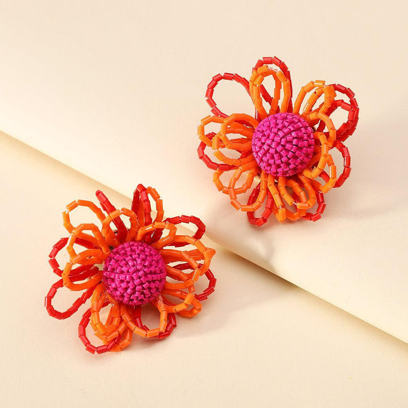 Bohemian Floral Beaded Stud Earrings with Retro Charm - Lucid Fantasy 