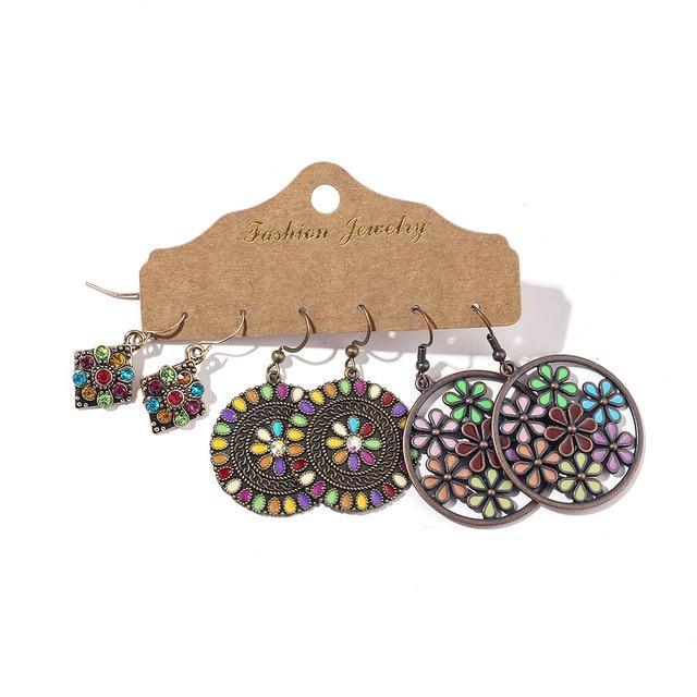 Bohemian Floral Dangle Earrings - Set of 3 Pairs - Lucid Fantasy 