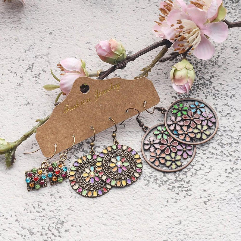 Bohemian Floral Dangle Earrings - Set of 3 Pairs - Lucid Fantasy 