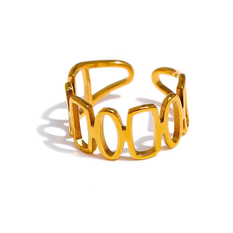 Bohemian Glossy Gold Abstract Open Cuff Ring - Lucid Fantasy 