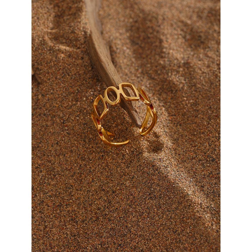 Bohemian Glossy Gold Abstract Open Cuff Ring - Lucid Fantasy 