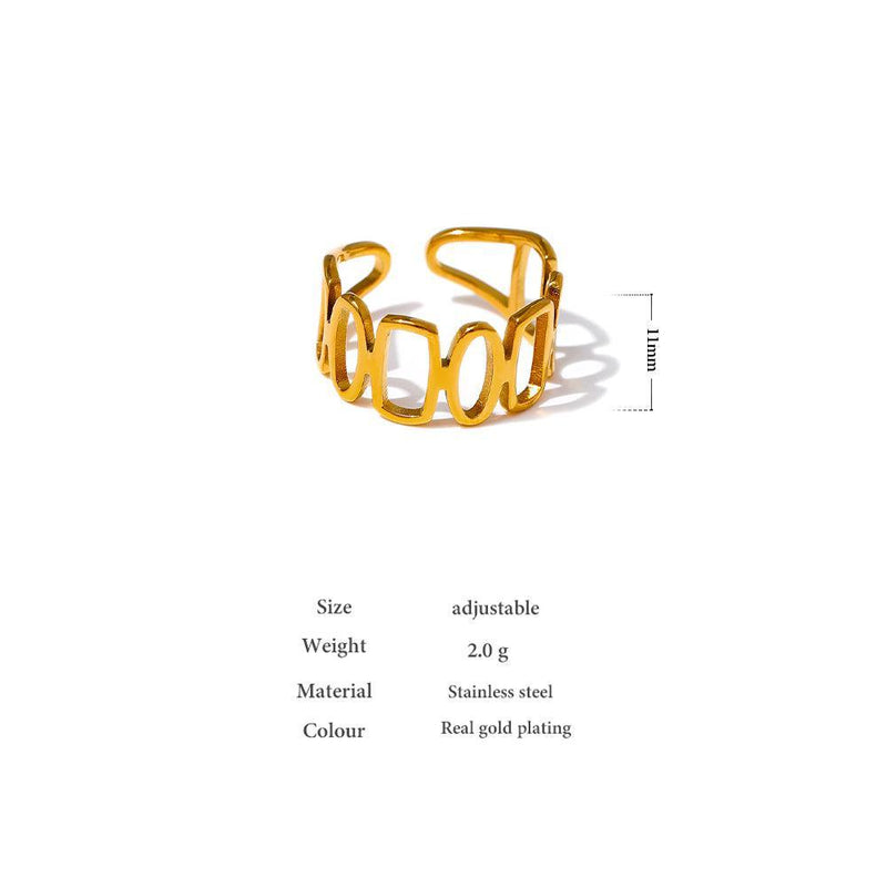 Bohemian Glossy Gold Abstract Open Cuff Ring - Lucid Fantasy 