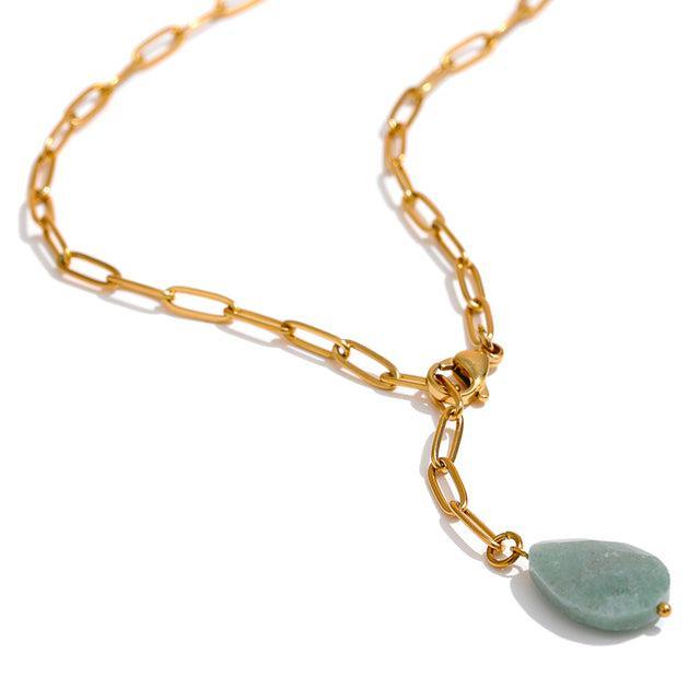 Bohemian Gold Chain Link Agate Stone Pendant Necklace - Lucid Fantasy 