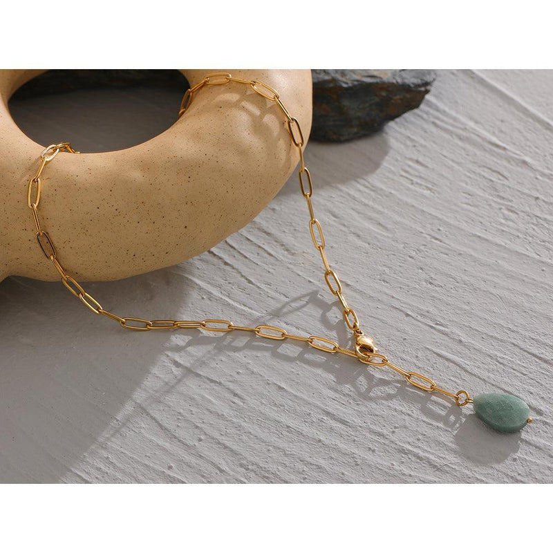 Bohemian Gold Chain Link Agate Stone Pendant Necklace - Lucid Fantasy 