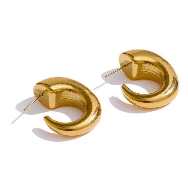 Bohemian Gold Plated Chunky Crescent Maxi Stud Dangle Earrings - Lucid Fantasy 