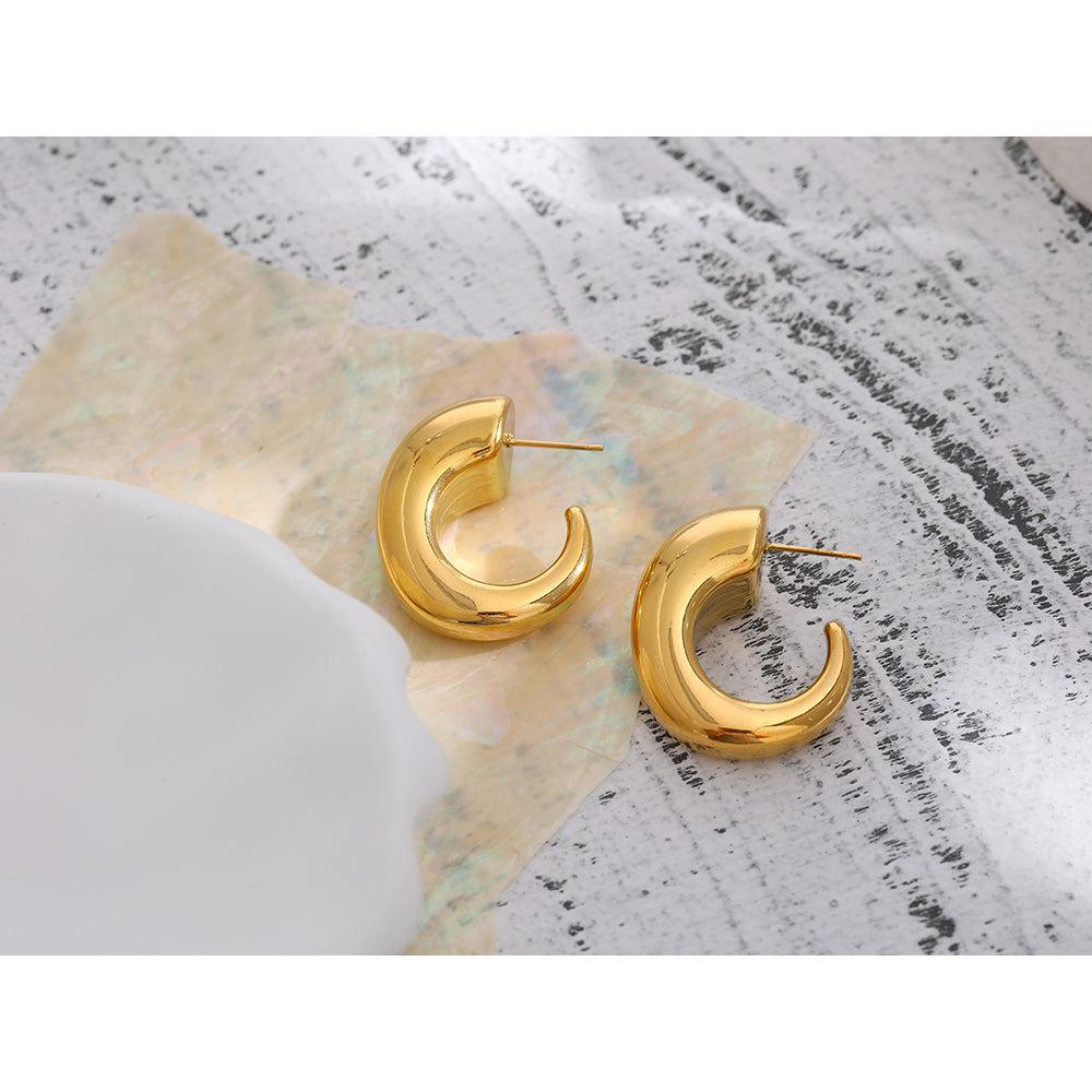 Bohemian Gold Plated Chunky Crescent Maxi Stud Dangle Earrings - Lucid Fantasy 