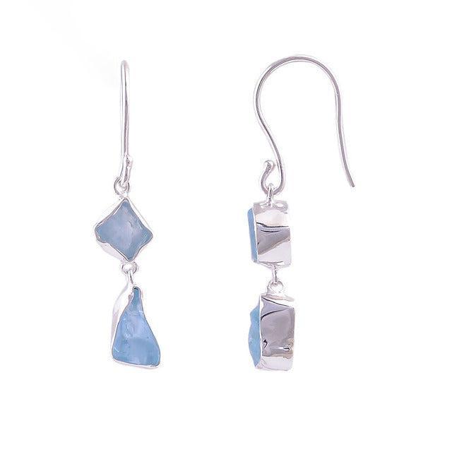 Bohemian Handmade Aquamarine Gemstone Sterling Silver Dangle Earrings - Lucid Fantasy 