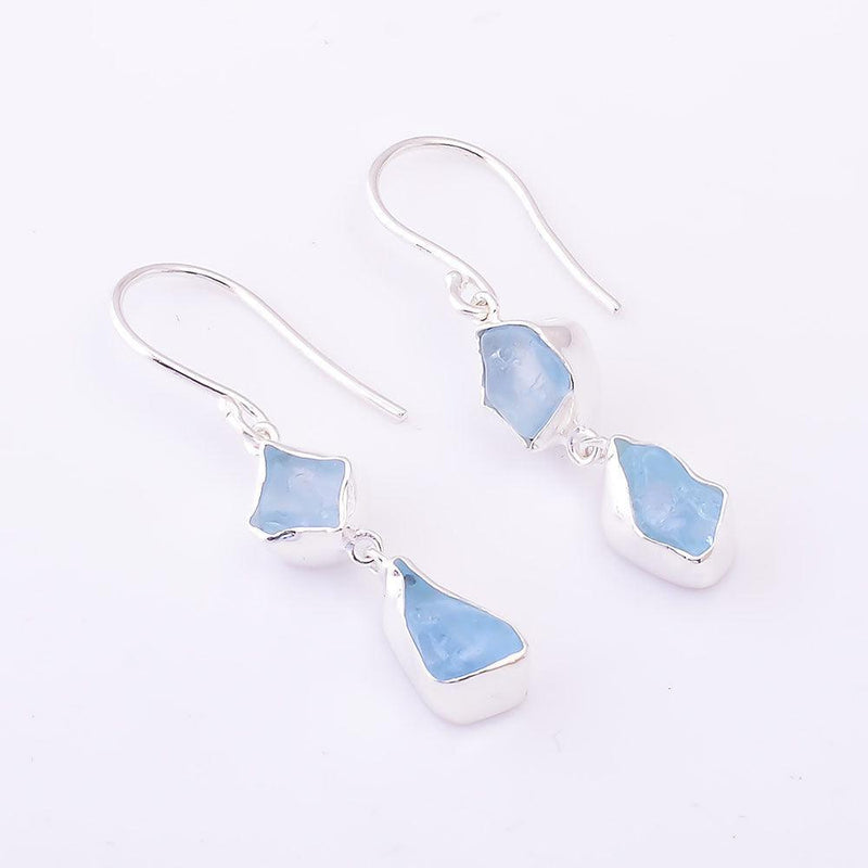 Bohemian Handmade Aquamarine Gemstone Sterling Silver Dangle Earrings - Lucid Fantasy 