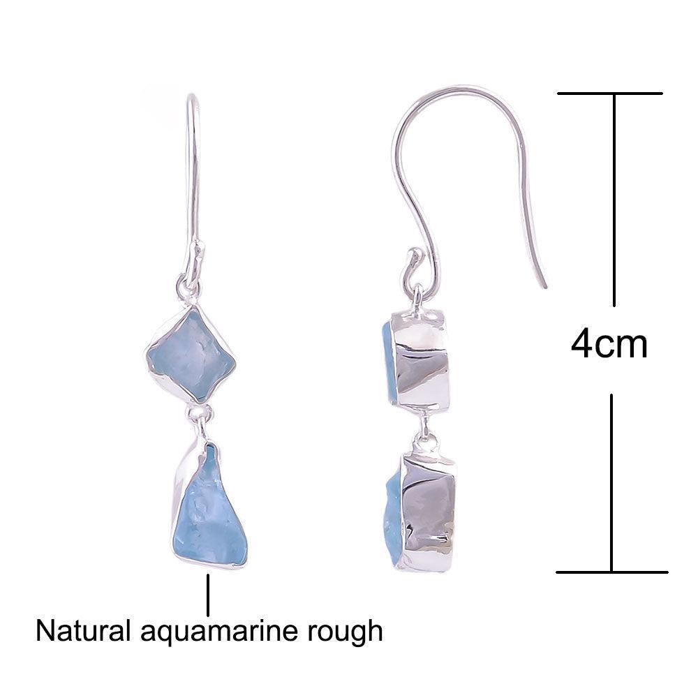 Bohemian Handmade Aquamarine Gemstone Sterling Silver Dangle Earrings - Lucid Fantasy 