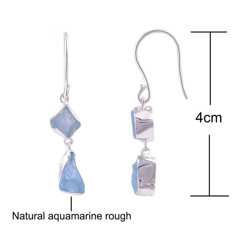 Bohemian Handmade Aquamarine Gemstone Sterling Silver Dangle Earrings - Lucid Fantasy 