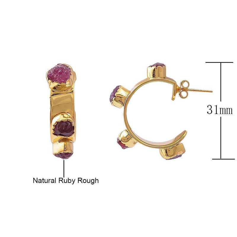 Bohemian Handmade Rough Cut Ruby and Tanzanite Gemstone Hoop Earrings in Sterling Silver - Lucid Fantasy 