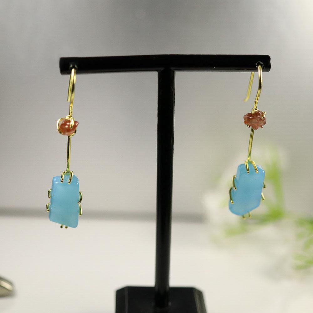 Bohemian Handmade Sterling Silver Chalcedony and Spinel Two-Way Drop Earrings - Lucid Fantasy 