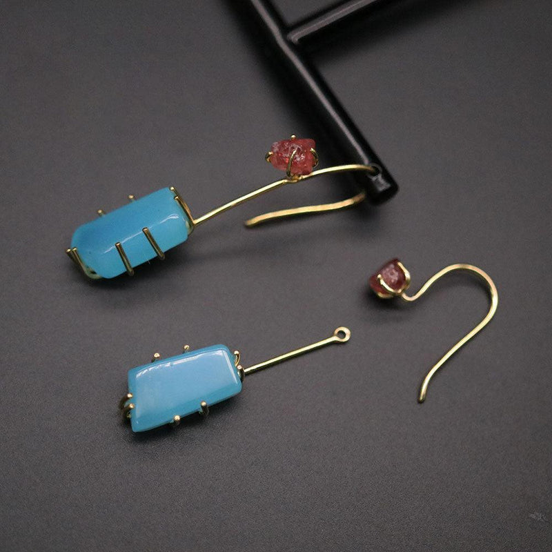 Bohemian Handmade Sterling Silver Chalcedony and Spinel Two-Way Drop Earrings - Lucid Fantasy 