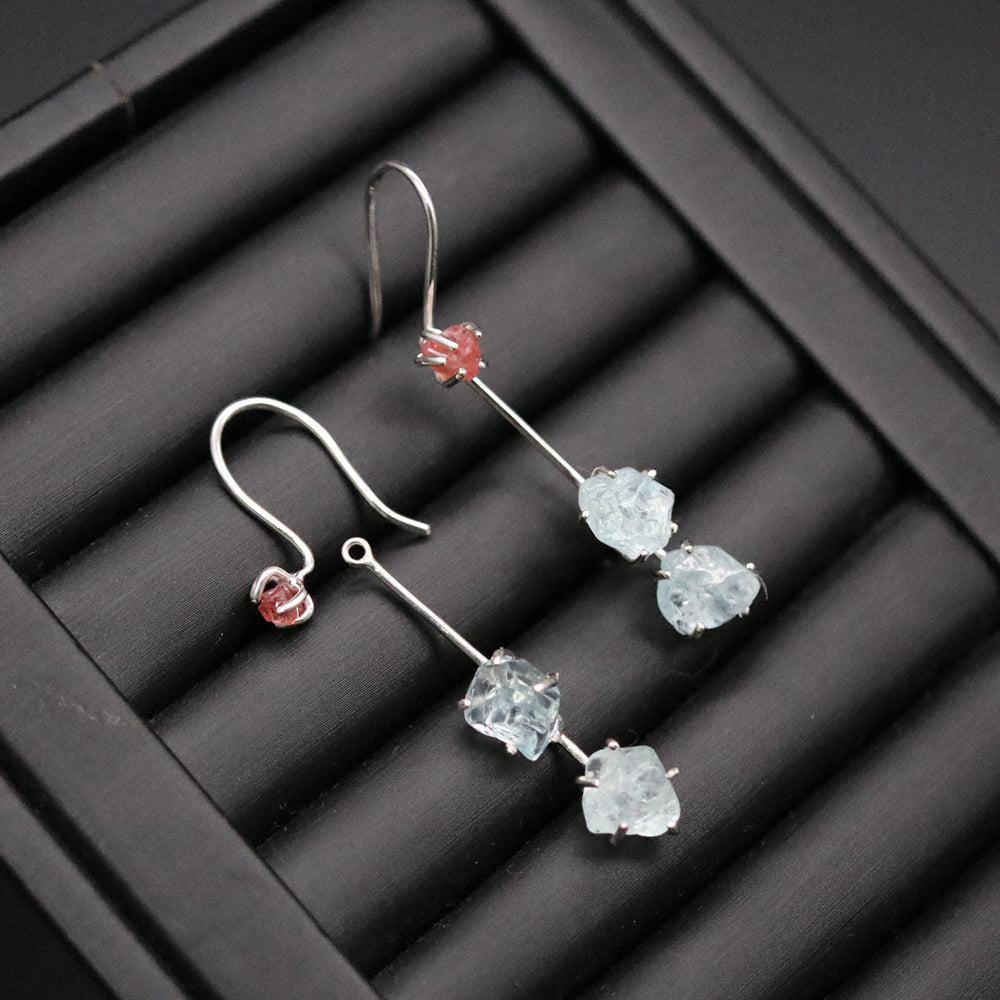 Bohemian Handmade Sterling Silver Double Style Rough-Cut Spinel and Aquamarine Dangle Earrings - Lucid Fantasy 