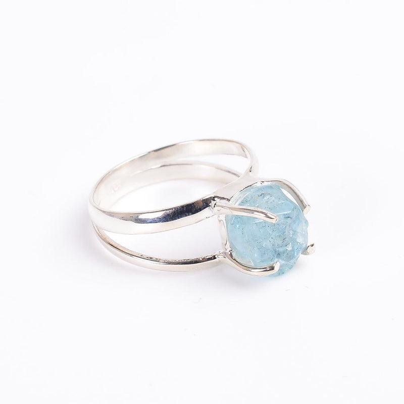 Bohemian Handmade Sterling Silver Rough-Cut Aquamarine Double Union Ring - Lucid Fantasy 