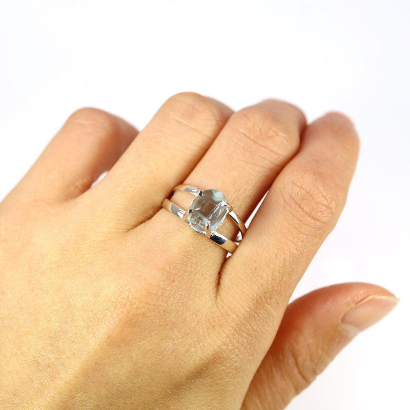 Bohemian Handmade Sterling Silver Rough-Cut Aquamarine Double Union Ring - Lucid Fantasy 