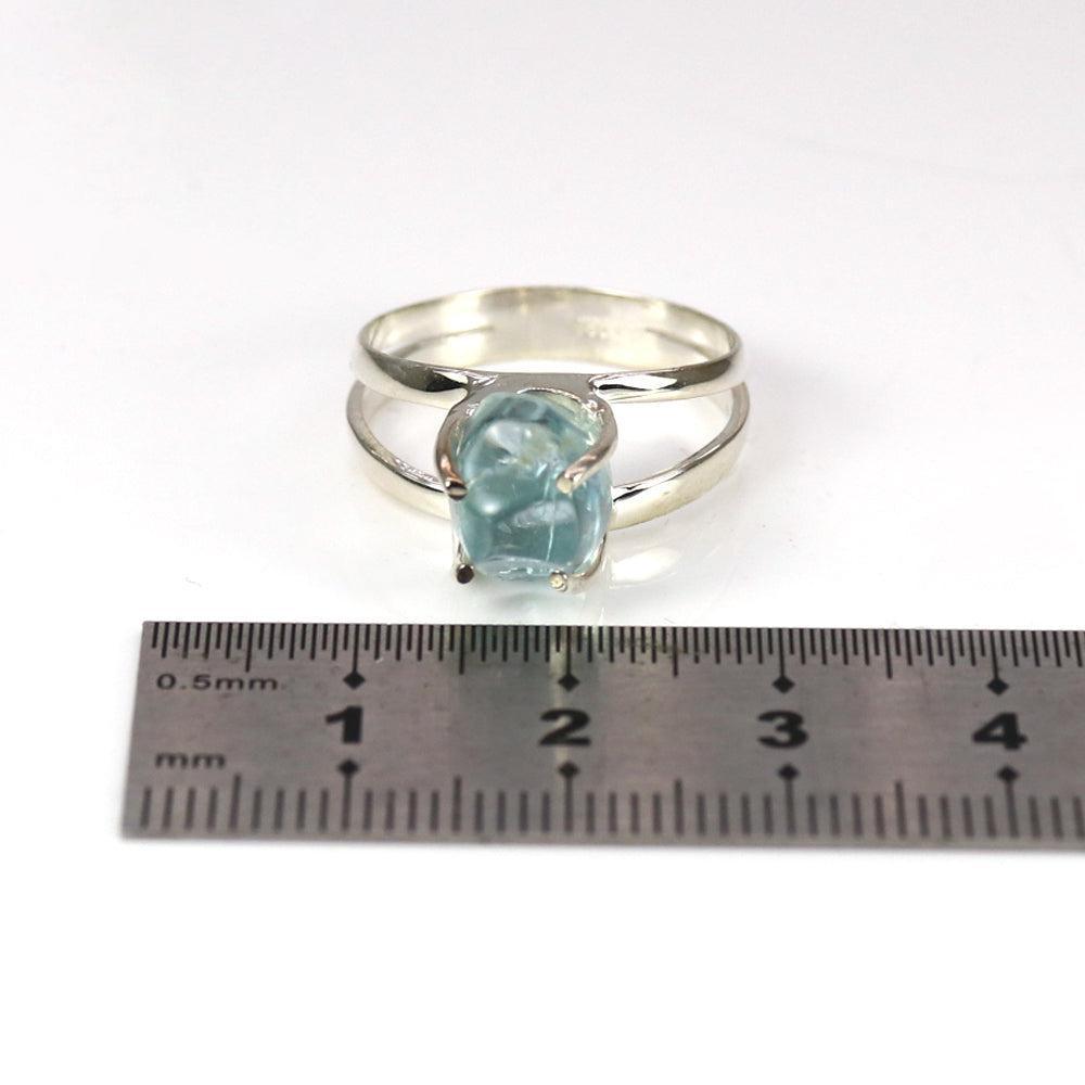 Bohemian Handmade Sterling Silver Rough-Cut Aquamarine Double Union Ring - Lucid Fantasy 