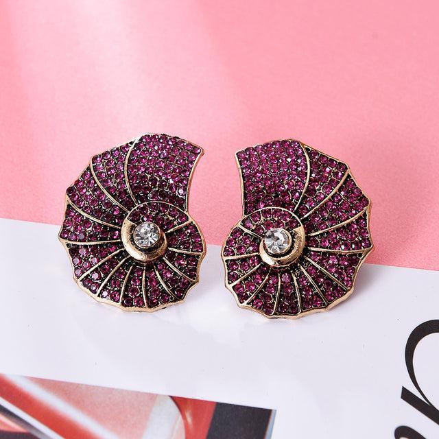 Bohemian Metallic Shell Crystal Rhinestone Maxi Stud Earrings - Lucid Fantasy 