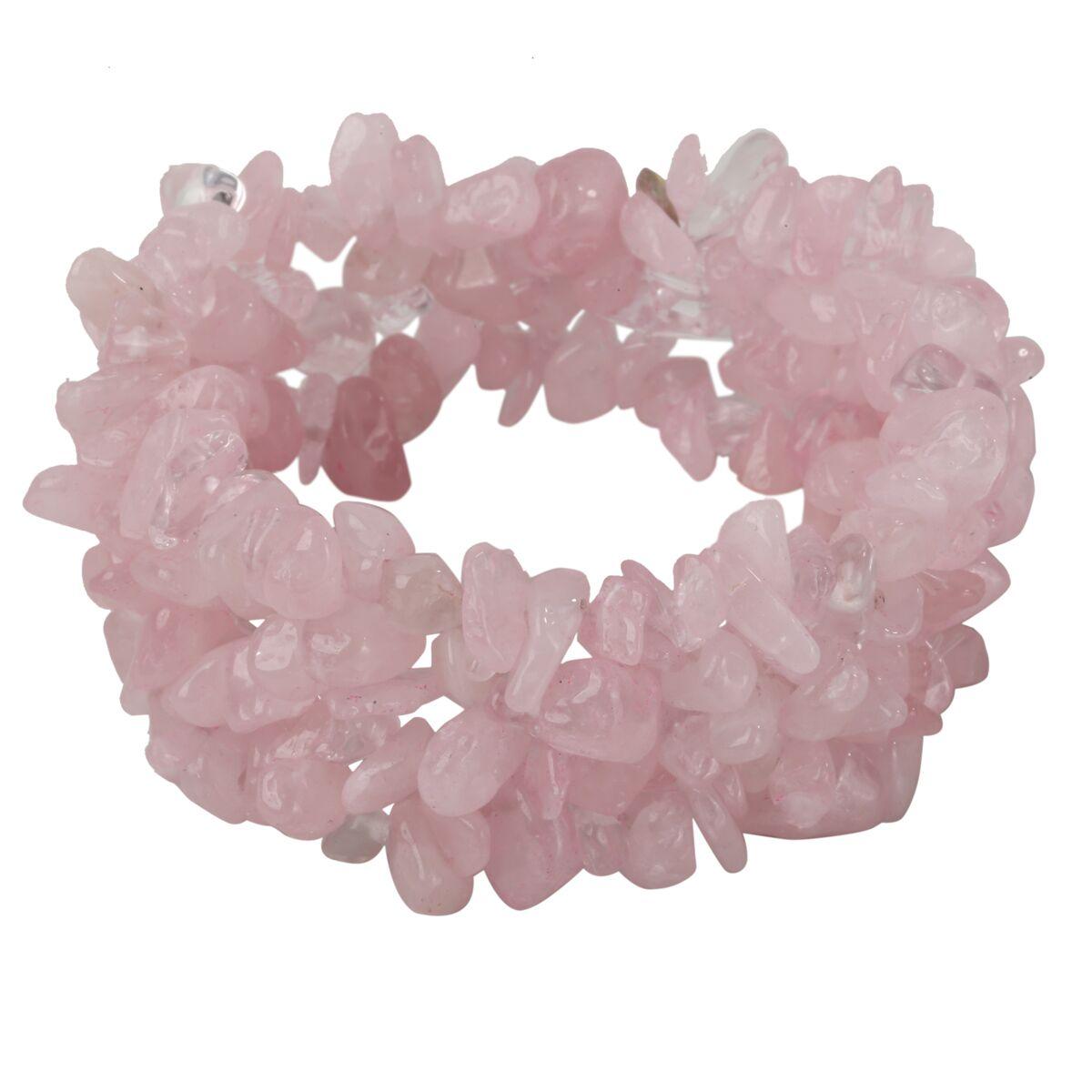 Bohemian Rose Quartz Wide Cuff Stretch Bracelet with Chunky Design - Lucid Fantasy 