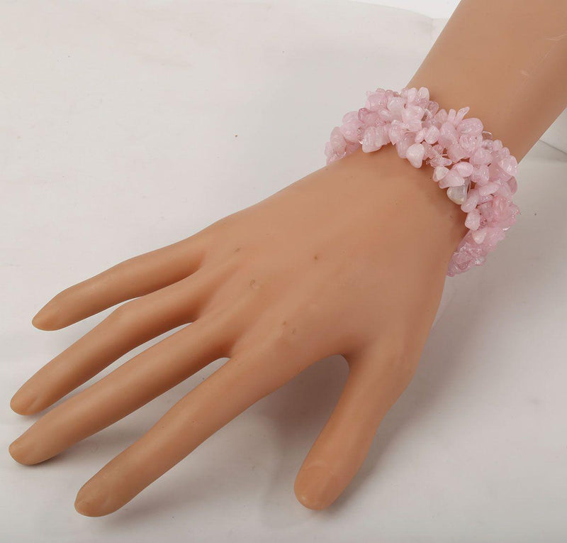 Bohemian Rose Quartz Wide Cuff Stretch Bracelet with Chunky Design - Lucid Fantasy 