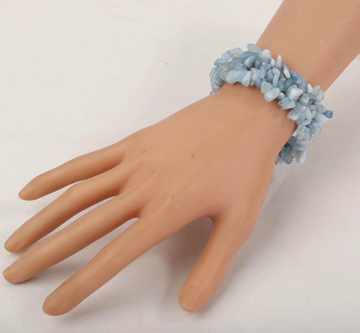 Bohemian Stretch Bracelet with Chunky Aquamarine Gemstones - Lucid Fantasy 