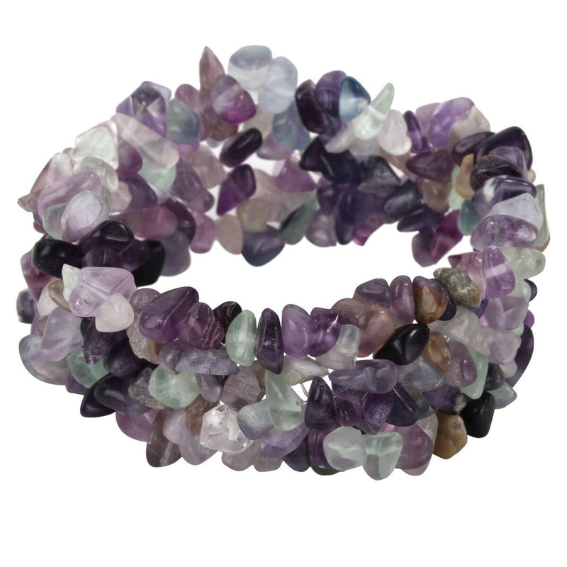 Bohemian Wide Cuff Chunky Fluorite Stretch Bracelet - Lucid Fantasy 