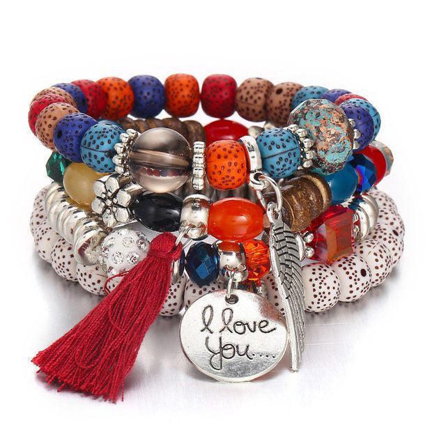 Bohemian Wings Charm Beaded Cuff Bracelet - Lucid Fantasy 