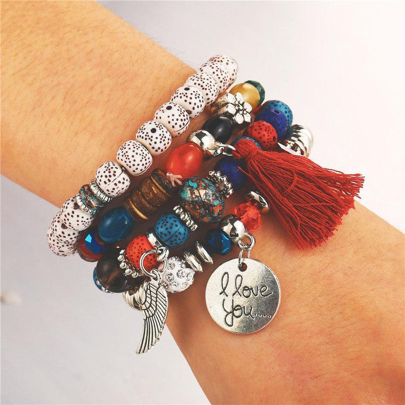 Bohemian Wings Charm Beaded Cuff Bracelet - Lucid Fantasy 