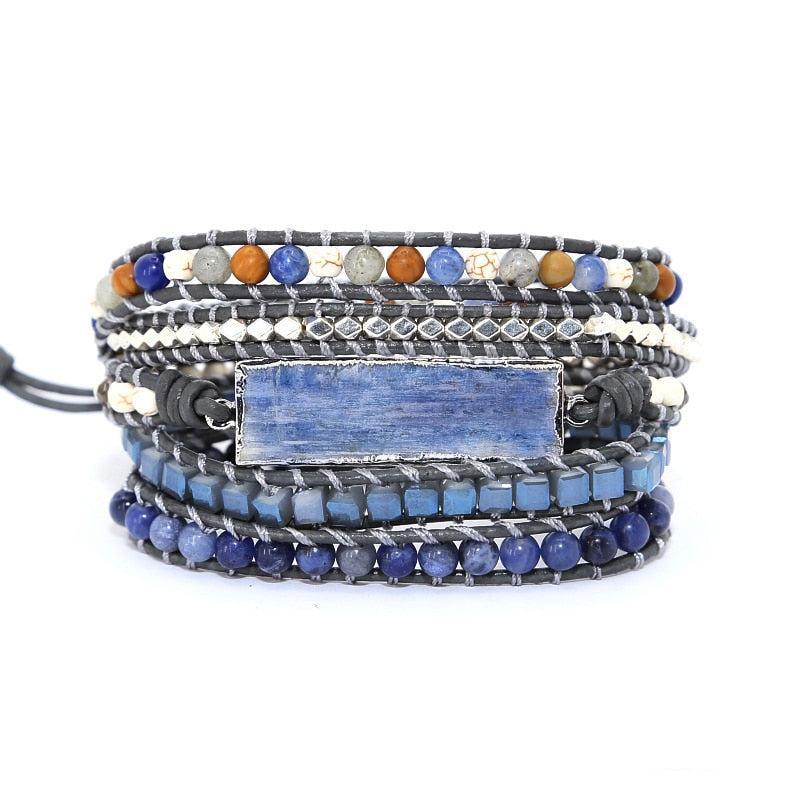 Boho Blue Gemstone Leather Wrap Bracelet - Lucid Fantasy 